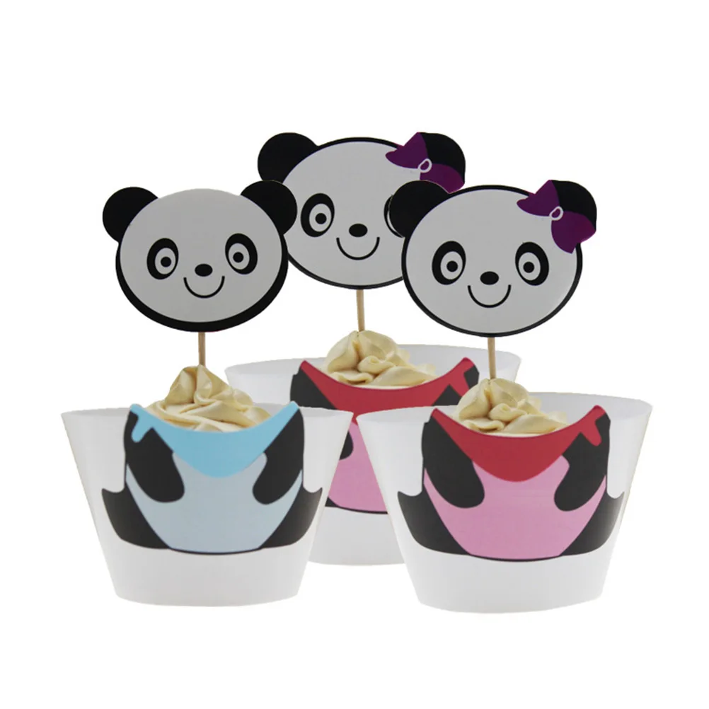 

24Pcs Adorable Pandas Cupcake Toppers And Wrappers Cake Decoration For Children Birthday Gathering Party (Without Stick)