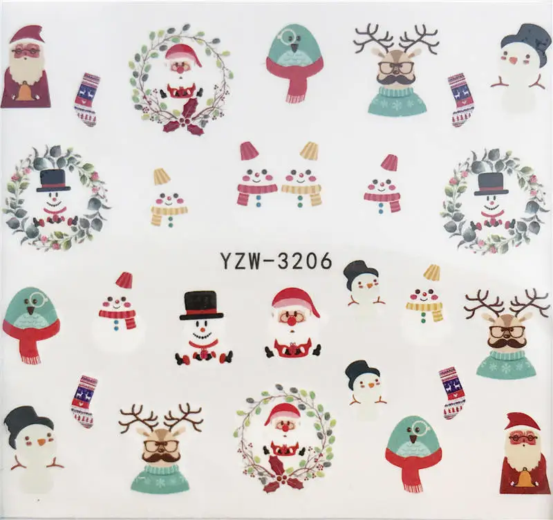 FWC 1 Sheet Christmas Snowflake Nail Sticker Santa Claus Deer Pattern Transfer Sticker Manicure Nail Art Decals