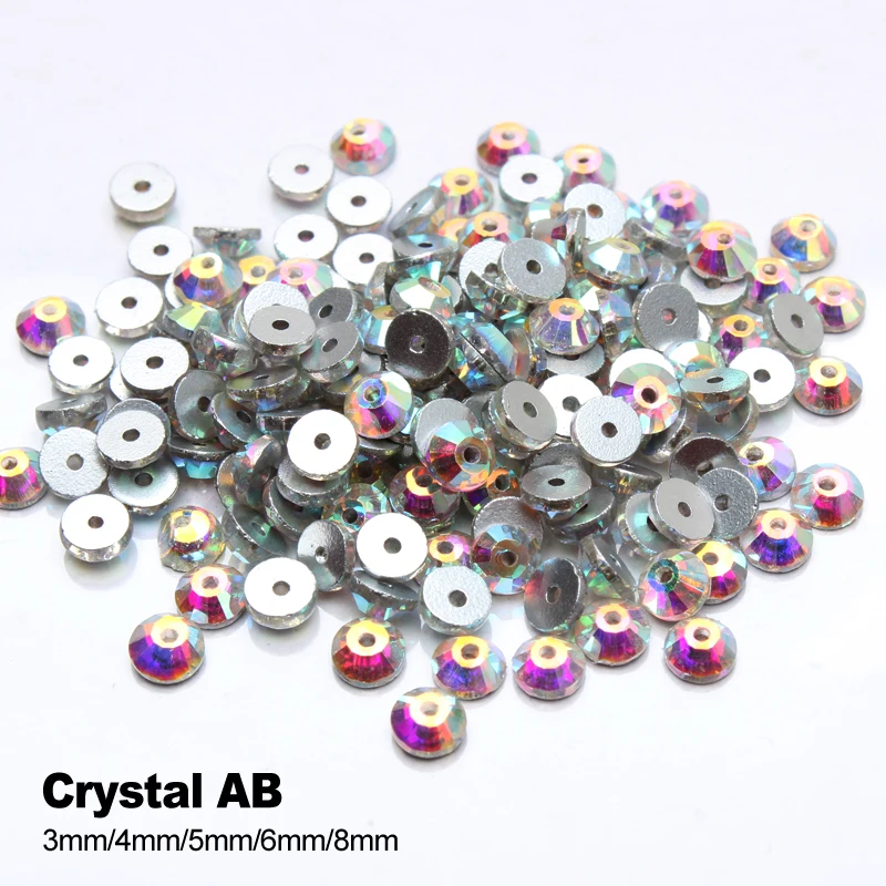 Crystal AB Rhinestone 3mm 8mm mid hole Glass stones for Sewing DIY