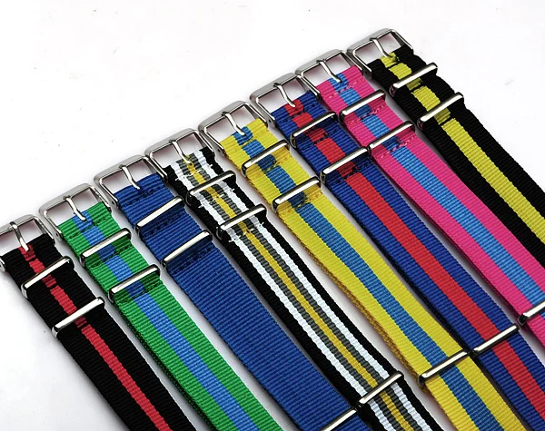 

100pc 18MM nylon watchband with steel buckle.waterproof Straps, sport wrist NATO watch band Multi color can choose