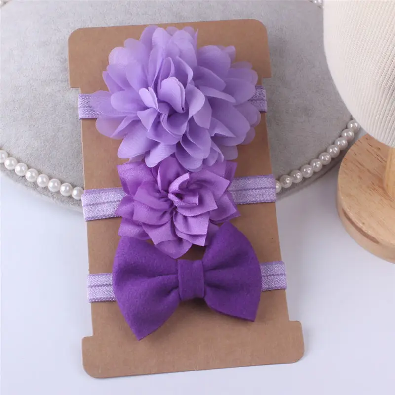 3 предмета, повязки на голову для девочек, детские головные уборы для малышей, повязка для волос с бантом и цветами, милые головные уборы для младенцев, аксессуары для волос принцессы - Цвет: Фиолетовый
