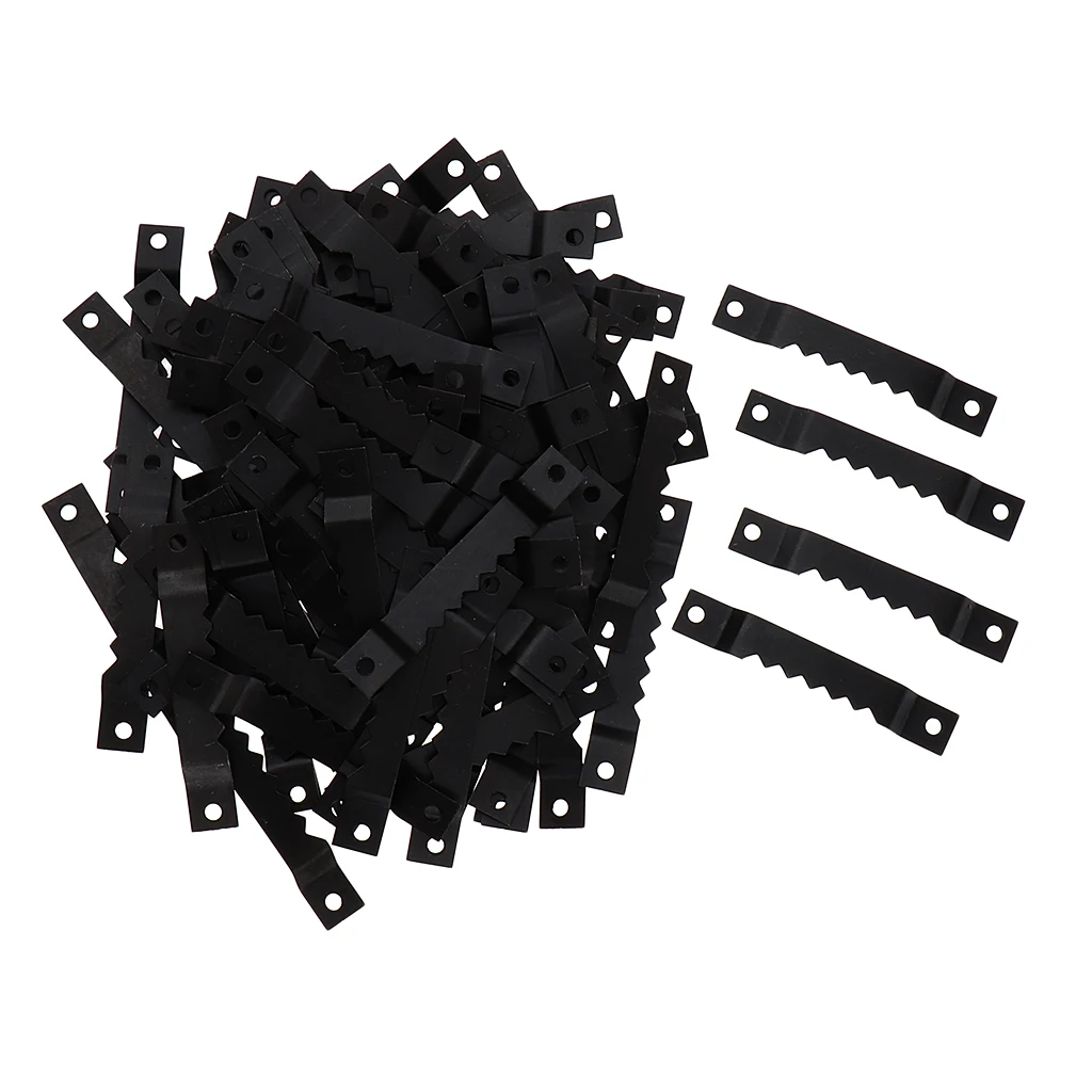 100Pcs Black Metal Sawtooth Photo/Picture Wooden Frame Hanging Hangers Double Hole, for Home Decoration Hanging Hardware, 65mm