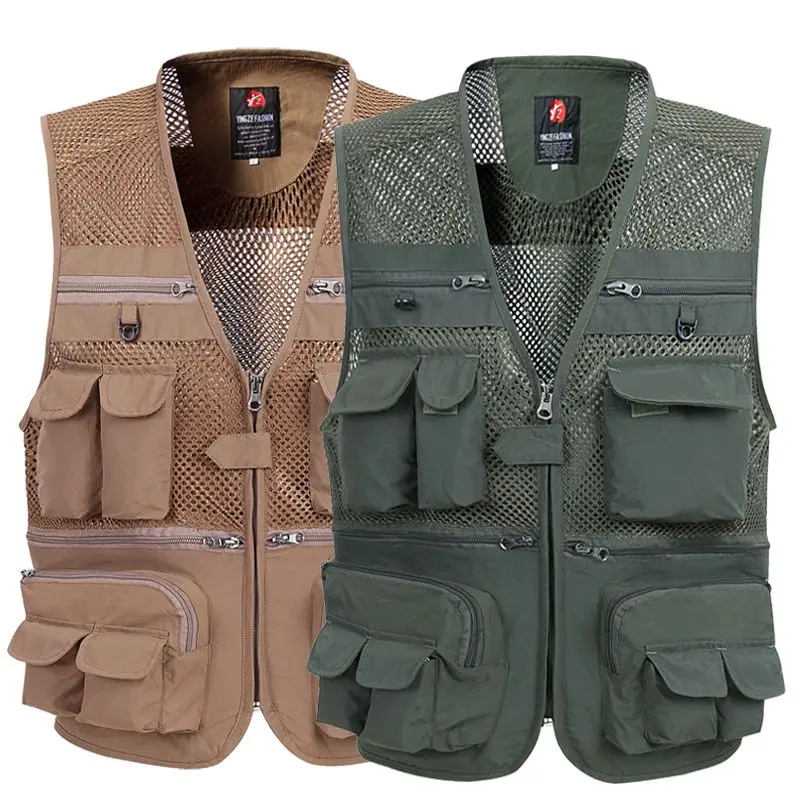 zozowang Men Summer Outdoors Tactical Mesh Vest Men Breathable Shooting Multi Pockets Vest Shooting Waistcoat Sleeveless Jacket 