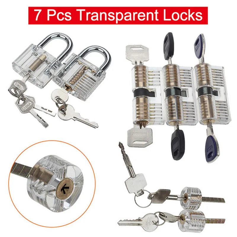 

7 Pcs Transparent Locks Padlock Visible Cutaway Full Kit For Players Practice QP2