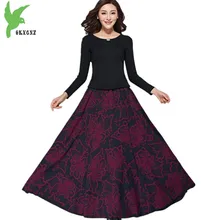 Новая Женская осенне-зимняя шерстяная модная плиссированная юбка с принтом, юбка с высокой талией, плотная эластичная талия, длинное, свободное, юбки OKXGNZ1586