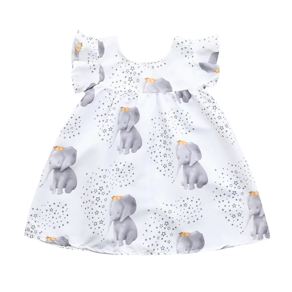 

2018 Brand New Newborn Toddler Kid Baby Girl Pretty Princess Dress Elephant Stars Summer Sleeveless Sundress Ruffle Dress #0
