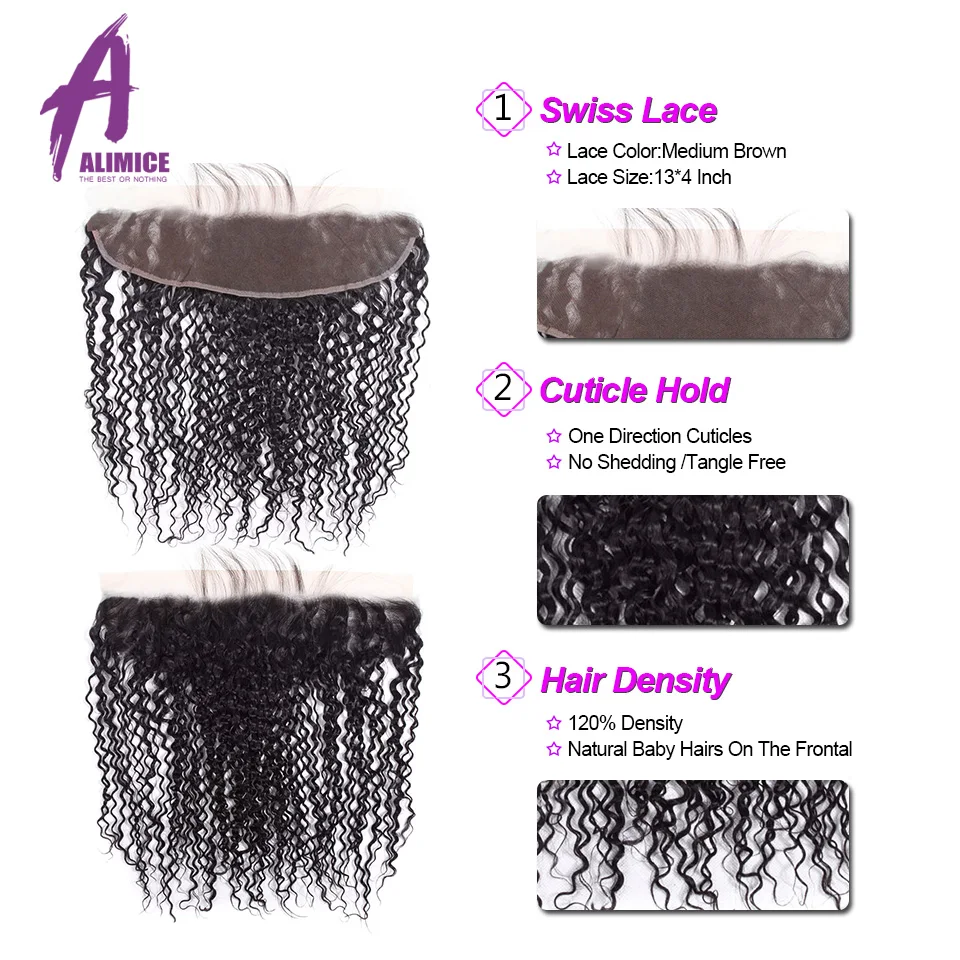 ALIMICE Hair Brazilian Curly Lace Frontal 13x4 Ear to Ear Pre Plucked Lace Frontal Closure Non Remy Human Hair Closure 10-24Inch (11)