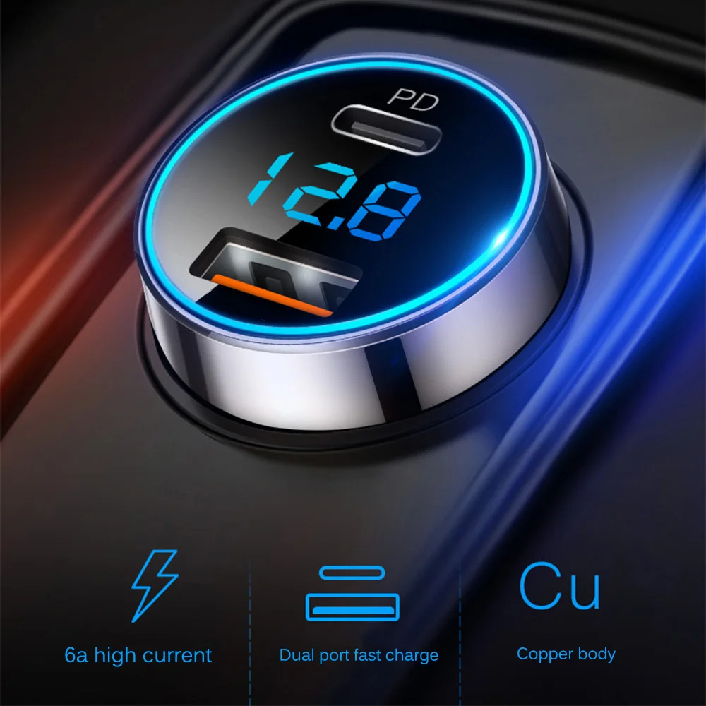 

POWSTRO 6A 18W USB 3.0 Fast Charger With Type-C PD Mobile Charger Vehicle Automobile Car Charger Adaptor For Phone Tablet PC