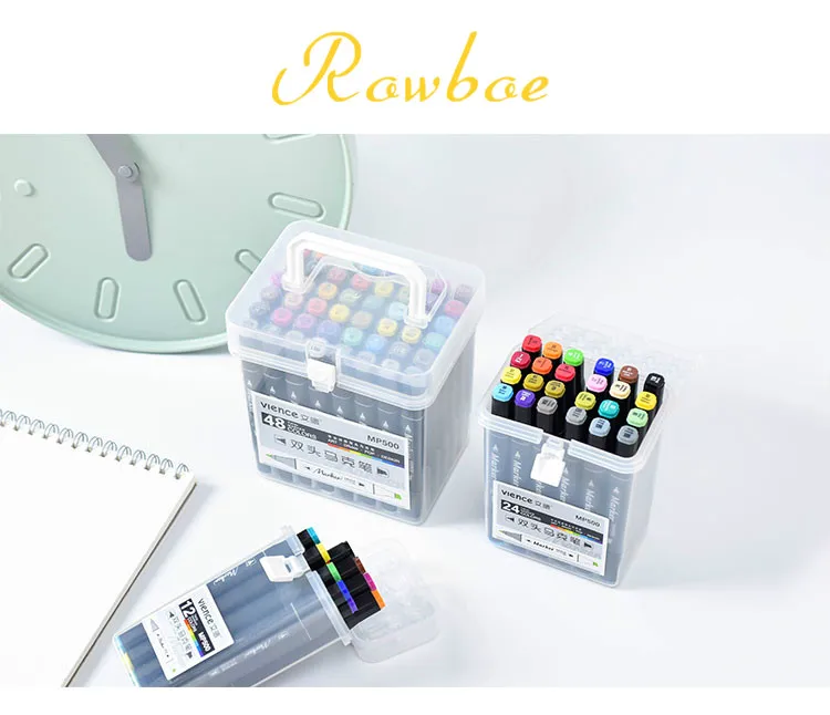 Rowboe Канцелярский набор двойной головкой Цвет художественный маркер для рисования ручная роспись жирной ручка 12/24/36/48/60 цветов Художественный набор
