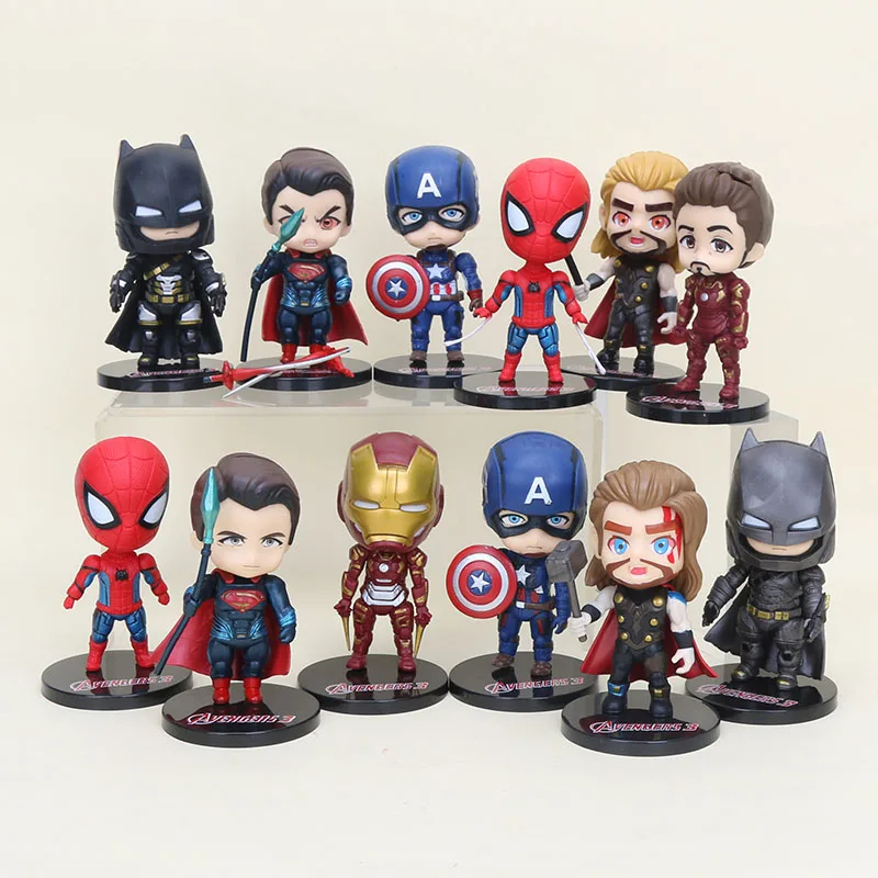 Набор из 6 10 см игрушки Marvel Мстители 3 Бесконечность войны ПВХ Фигурки набор супер герой Человек-паук Капитан Америка фигура Халка