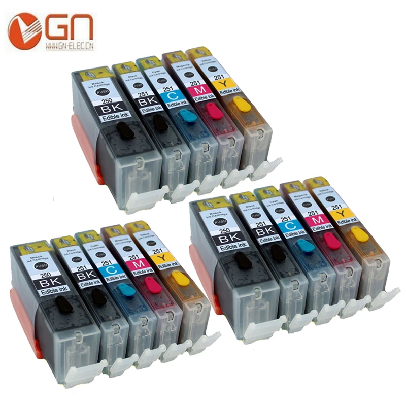 GN 15pcs PGI 250XL CLI 251XL edible ink cartridge For Canon PIXMA MG5420 MG5422 MG5520 MG5522 MG6420 IP7220 MX722 MX922 printer |