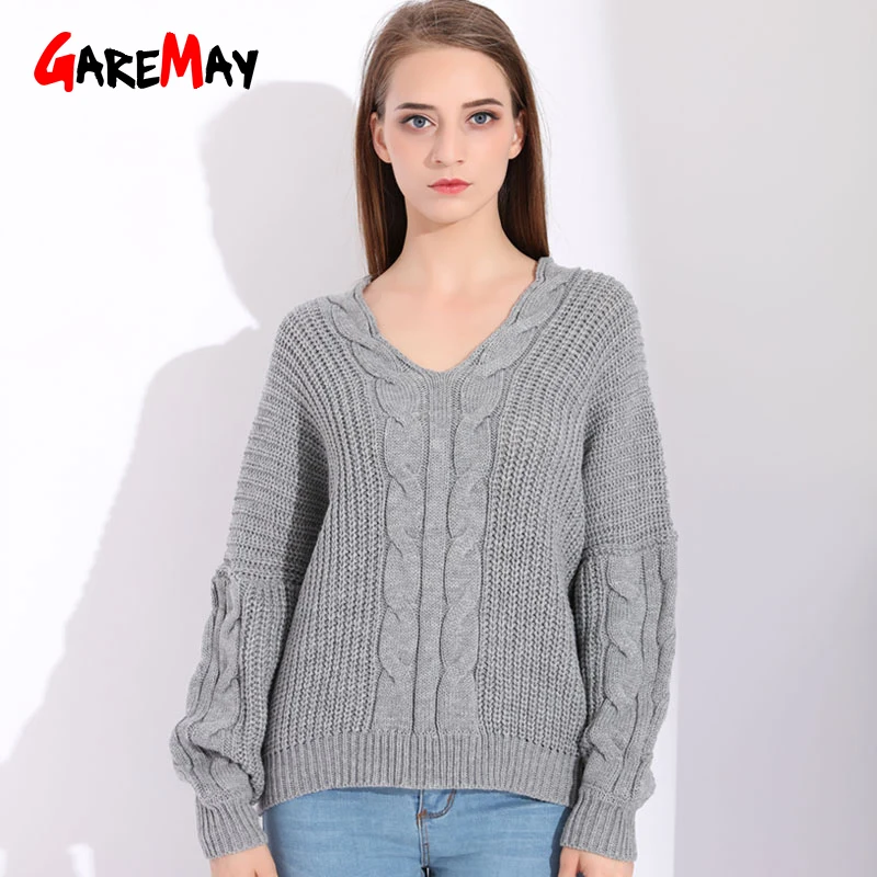 Sweater Oversize Women Autumn V neck Sweater Women Winter Sweater And Pullover 2018 Thick Warm Knitted Sweater Oversized Knits