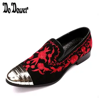 

2019 Promotion New spring Men Velvet Loafers Party wedding Shoes Europe Style gold Embroidered Velvet Slippers Driving moccasins