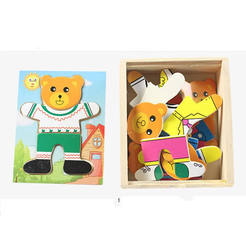 Магнитный пазл четыре медведя семья веселый интерактивный игрушка DIY головоломка деревянные игрушки Веселые Обучающие игрушки для детей Подарки - Цвет: 1