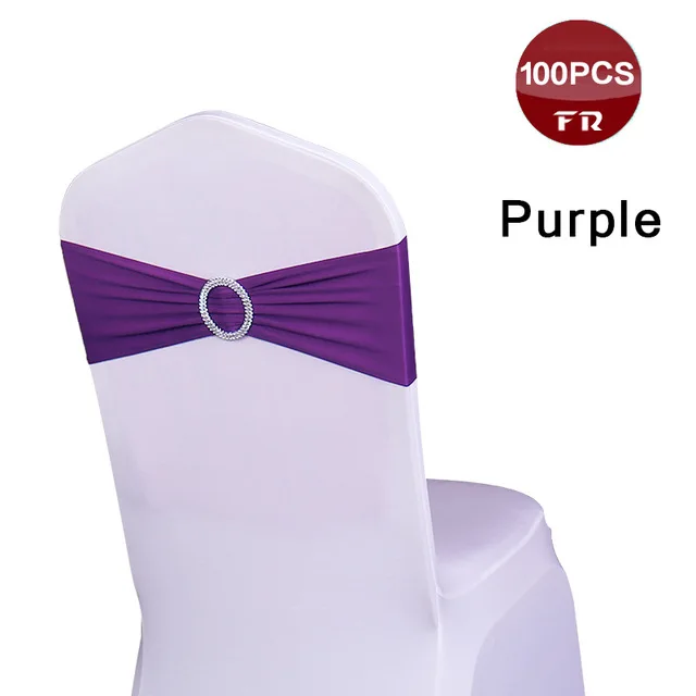 100 шт. эластичная лента для стула полиэстер лайкра ленты из спандекса на стулья с кольцом для свадебной вечеринки украшение для стула - Цвет: Purple