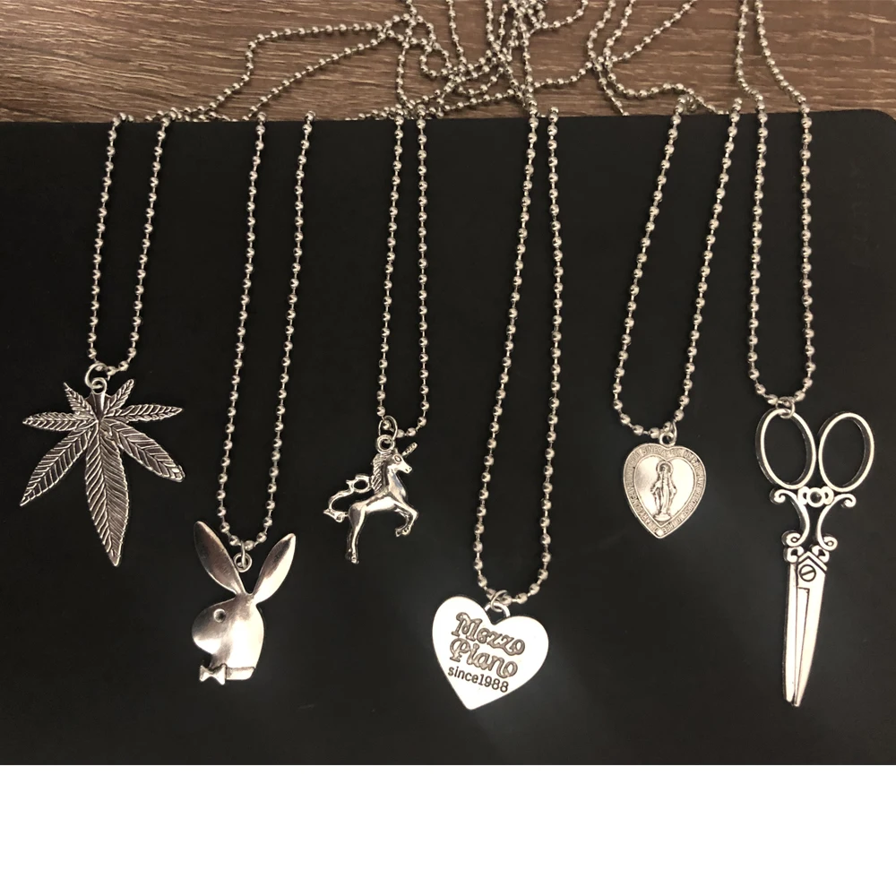 

ABC ins the same section of the cross leaf heart Scissors Play rabbit Boy head Stainless Steel Necklace Choker Unicorn LoveJesus