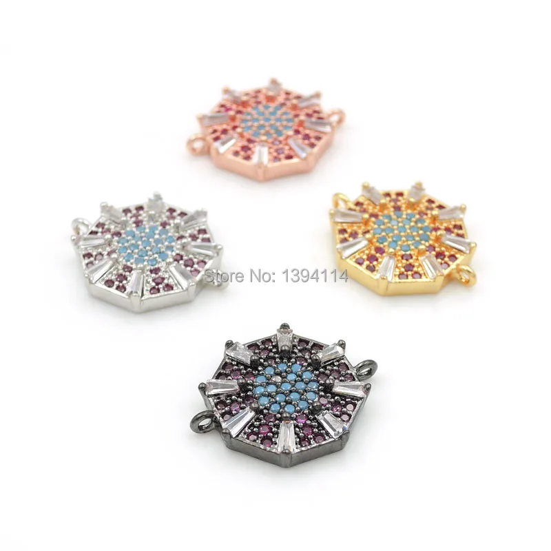 17*13*3 мм Micro Pave Ясно и Kallaite Красный CZ восьмиугольник Шарм Разъем Fit для мужчин и женщин решений браслеты ювелирные изделия