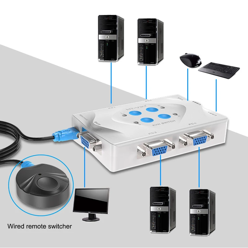 MT-Lamoda kvm-переключатель VGA USB 4 Порты и разъёмы клавиш проводной пульт дистанционного управления выберите автоматического сканирования с