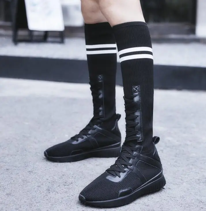 Maille Chaussures Bout blanc Taille Grande Rond De Femmes Noir Mi Avec Bande Étroite Doux Nouveau Plat Couleur mollet Mixte Bottes TlF1uKcJ3