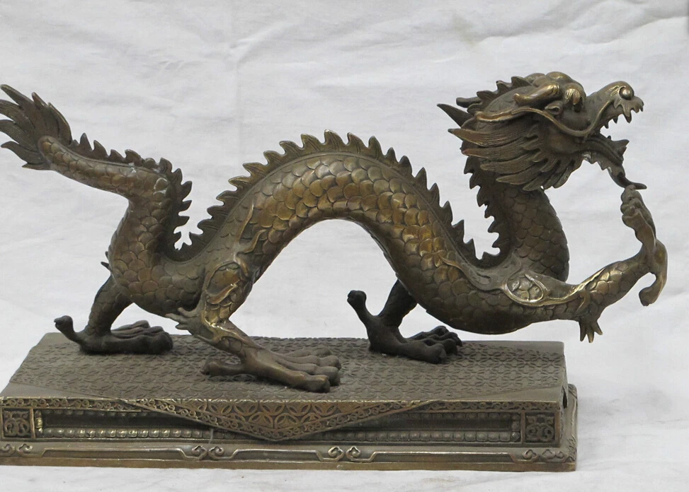 

16"China zhong Hua Bronze money dragon stand on Coin base bring luck and happine