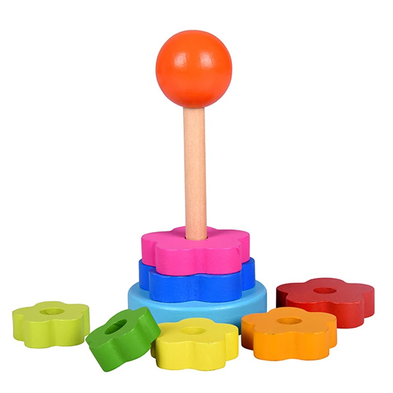 Baby Montessori Materials Wooden Toy Kids Flower Stack Tower Educational Toys Designer For Children Color Sorters For Babies
