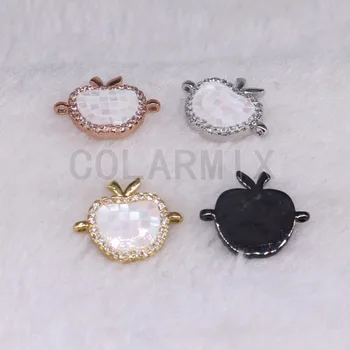 

10 pieces shell apple pendants connector beads micro pave tiny crystal stone jewelry pendants finding 3546