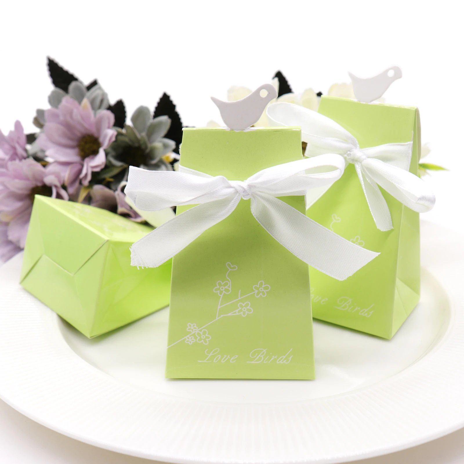 

10 Pcs/lot Baby Shower Diamond Ring Candy Box Mini Package Paper Box Lovebirds Shape Candy Box Party Supplies