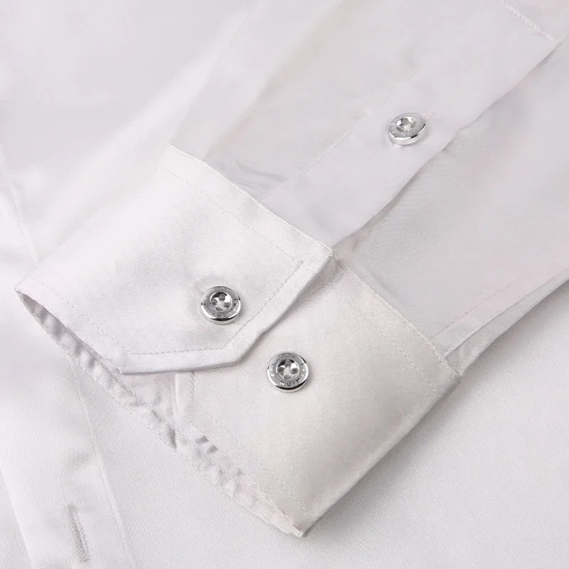Luxury Clothing Shirt Men Brand Satin Silk Wedding Shirt Attend Party Bridegroom Shiny Dress Plain White Tuxedo For Men
