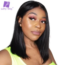 Luffy 13x6 Lace Front Human Hair Wigs Short Bob 150 PrePlucked Deep Part Frontal Peruvian Straight