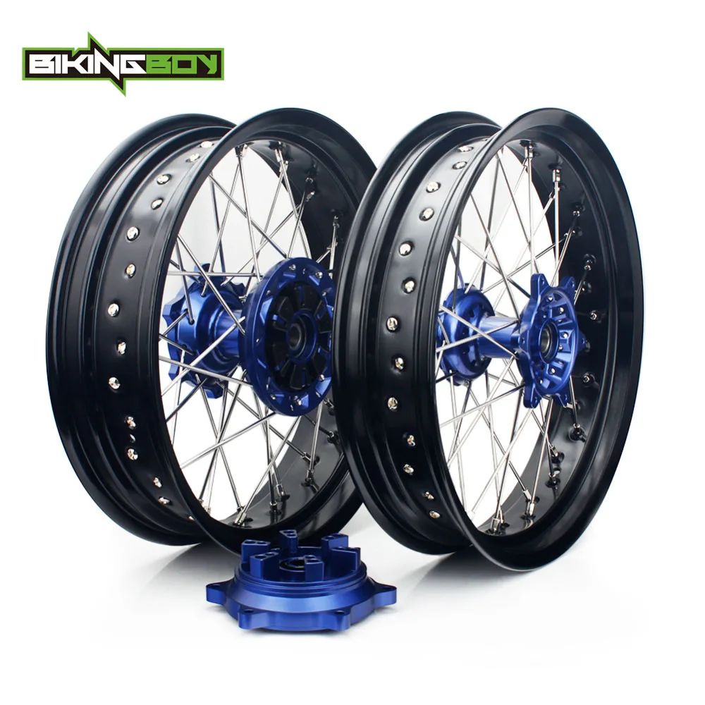 BIKINGBOY 1" Supermoto для Suzuki DRZ 400 SM 2005- DRZ 400 00-04 DRZ400S 00-17 DRZ400E 00-07 Передние Задние Колеса Диски ступицы - Цвет: Full Set Blue