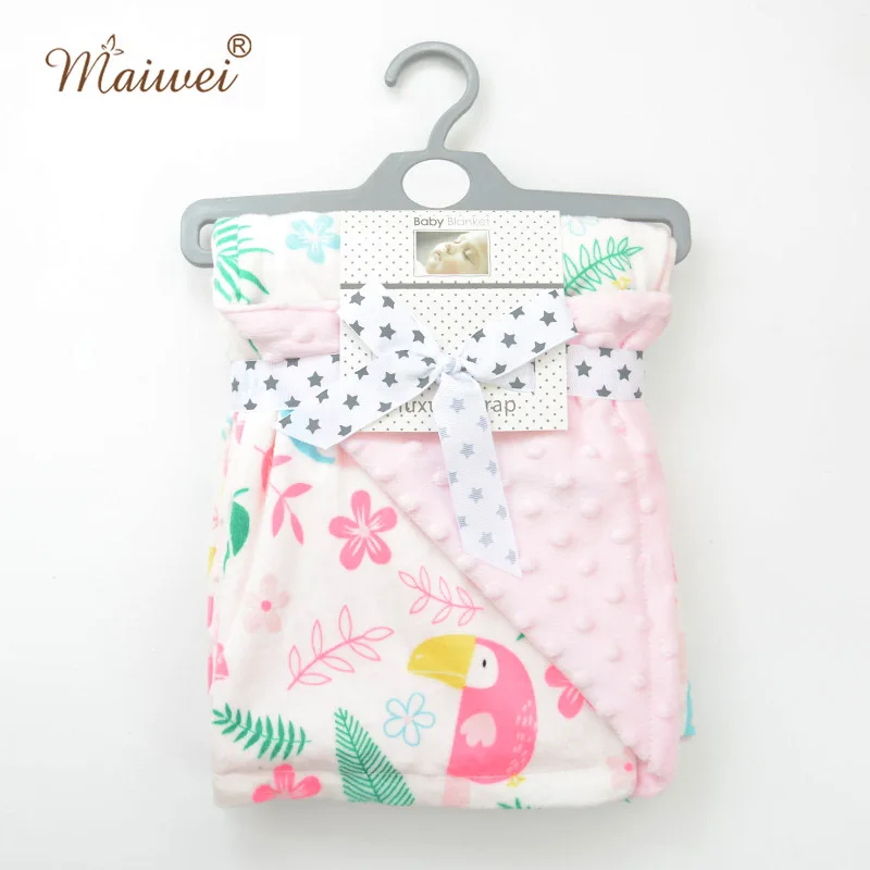 

Cotton Soft Baby Blankets Newborn Swaddle Blanket Crib Bedding Print Coral Pile Air Conditioning Children Wrapping Quilt 75*120
