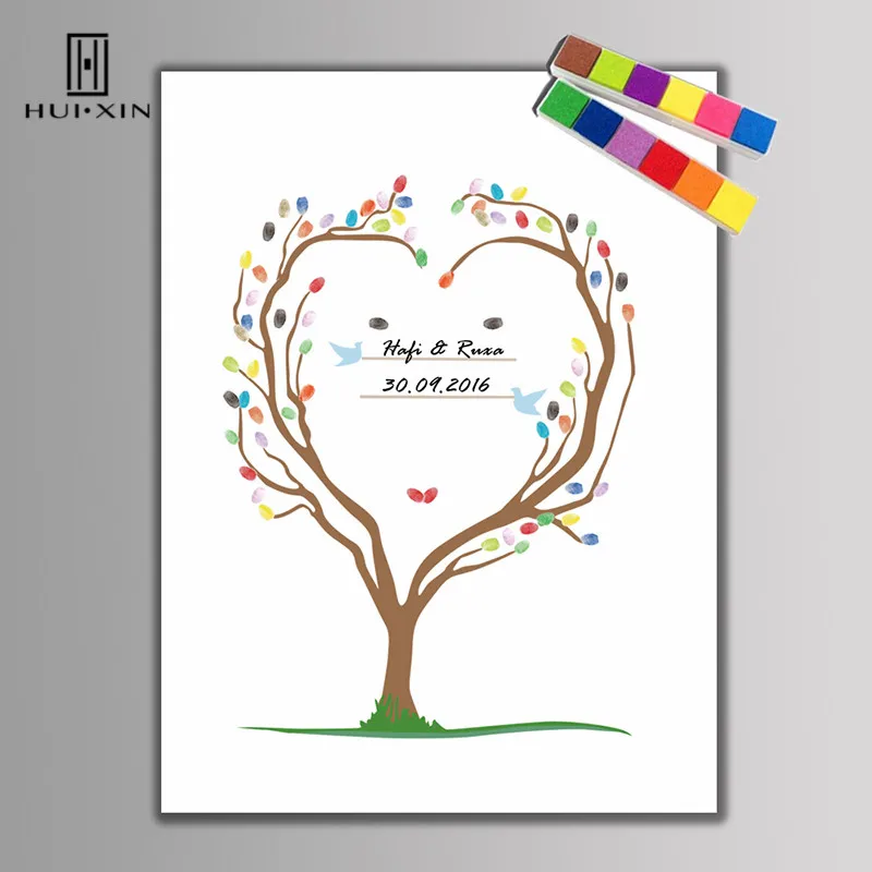 Fingerprint DIY Guestbook Decorating Wedding Party Of Beautiful Declicate Heart-shaped Wedding Tree Custom Free Name And Date