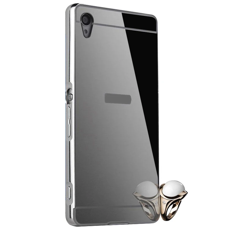 Luxury Aluminum metal case For Sony Xperia Z3 acrylic mirror design back cover & frame mobile phone bag protective skin