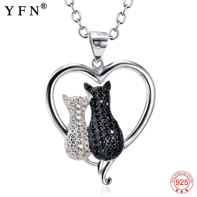

925 Sterling Silver Necklace Jewelry Black & White Crystal Cat Necklaces & Pendants Silver Necklace Jewelry For Women GNX8858