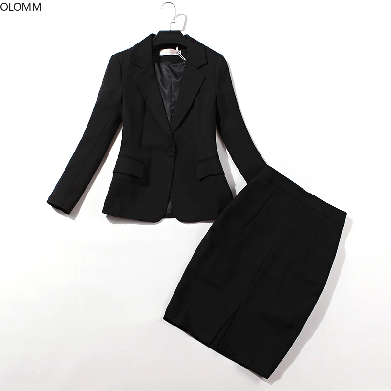 

Women's suits 2019 autumn new professional women's casual slim single button black small suit skirt two-piece suit