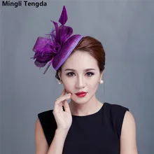 Головной убор из натуральной конопляной ткани, свадебная шляпа из сетчатой ткани, шляпа для банкета, шляпы для новобрачных, головной убор с перьями, головной убор для свадьбы mingli Tengda