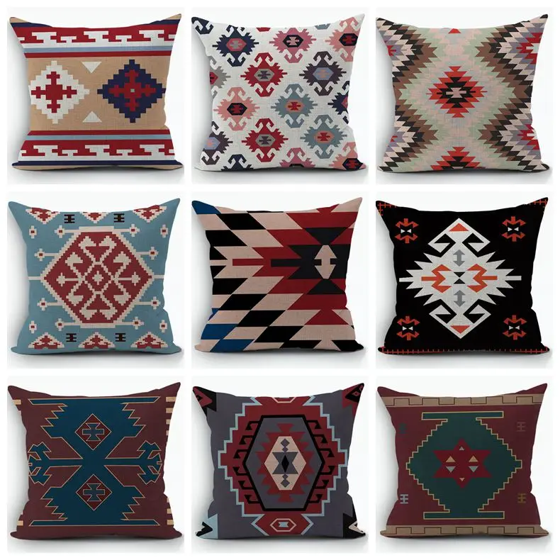 Kilim Cushions Home Decor Ethnic Decorative Pillows Case Boho Moroccan Linen Pillow Cover For Sofa 45x45cm