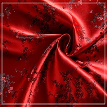 Высокое качество парча жаккард полиэстер красный фон черный цвет сливы ткань для лоскутных тканей Женское платье 100x90