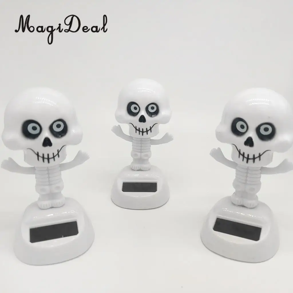 Solar Powered Dancing Skeleton Figure Bobble Head Toy, Halloween Party Ornament, Home Desk Decoration