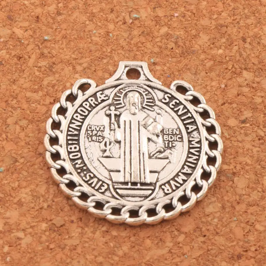 

26x26mm Saint St Benedict of Nursia Patron Against Evil Medal Charm Beads 14PCS Antique Silver Pendants L1826
