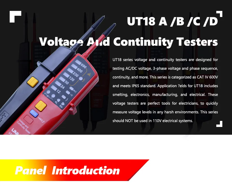 UNI-T UT18D непрерывность электрического напряжения Тесты; Светодиодный AC/DC Напряжение индикация; чередования фаз Тесты; Одиночный свинец(L2) Напряжение обнаружения/код Тесты