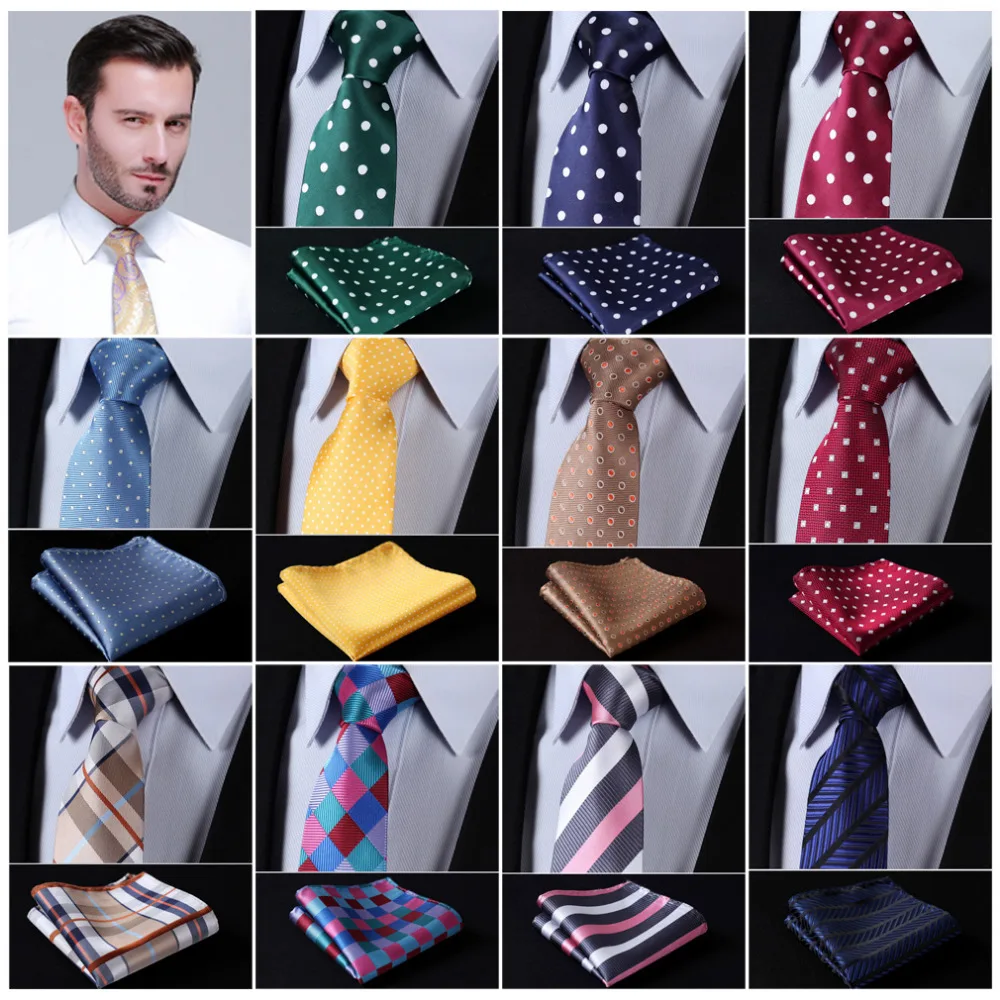 

Dot 3.4" Silk Woven Wedding Men Pocket Square Tie Necktie Handkerchief Set #E9