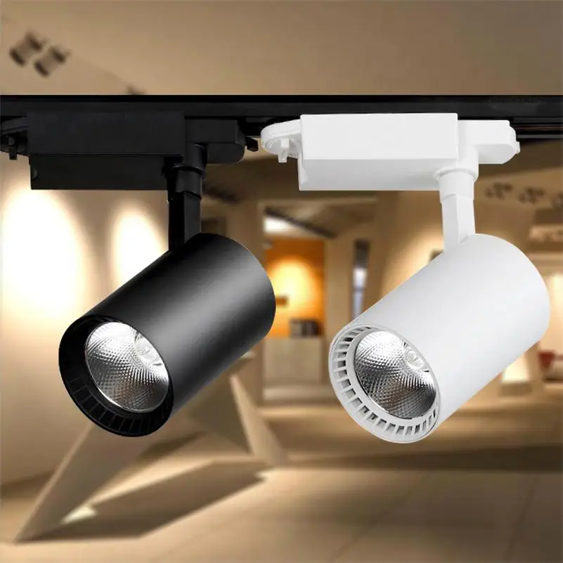 LED COB 10 W 20 W 30 W 40 W 50 W أضواء المسار أبيض أسود الألومنيوم تتبع مصباح السكك الحديدية الإضاءة الملابس الأحذية مخزن الهالوجين الأضواء