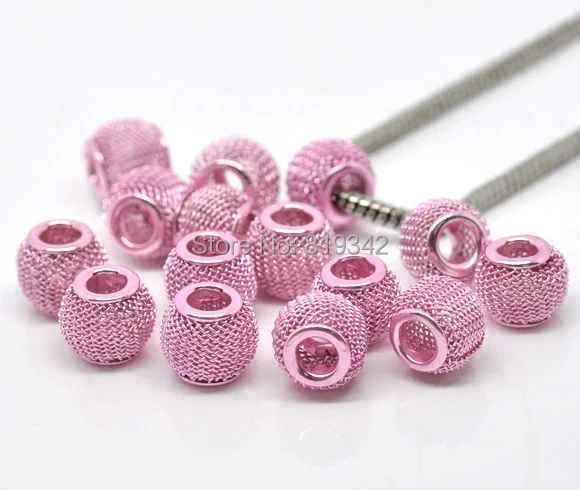 

Free Shipping 100pcs Pink Mesh Spacer Beads Fit European Charm Bracelet 12x10mm