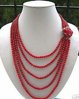 

Jewelr 004996 GORGEOUS CHARM 5 row 6-7MM RED CORAL NECKLACE FLOWER CLASP