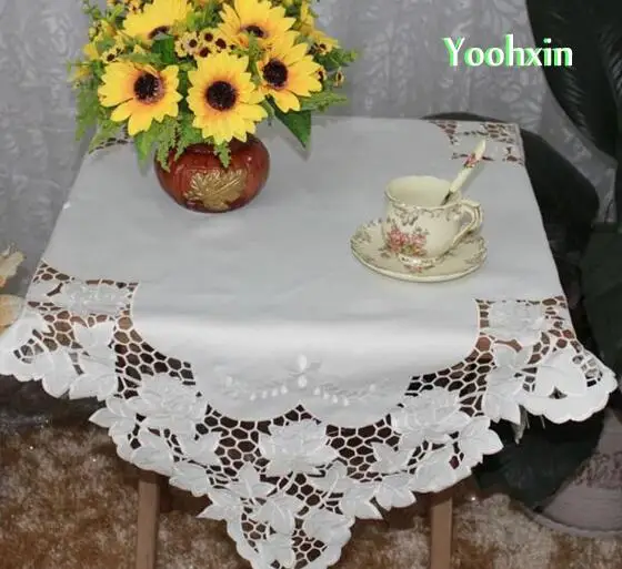 

Luxury Square Satin Tablecloth towel kitchen placemat embroidery lace tea Table Cover cloth mantel Christmas home Wedding Decor