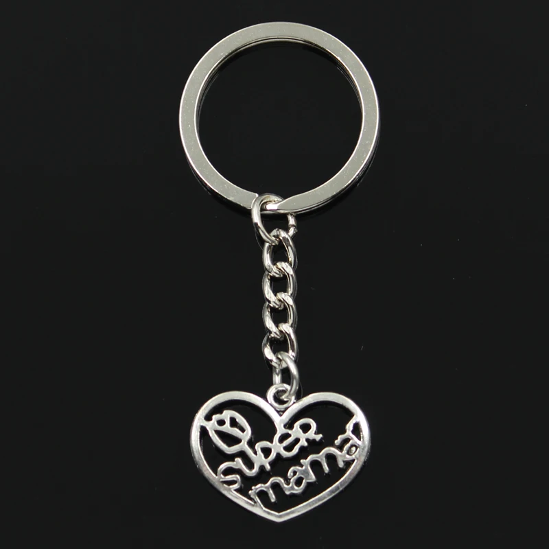 

Fashion 30mm Key Ring Metal Key Chain Keychain Jewelry Antique Silver Plated heart super mama 20x26mm Pendant