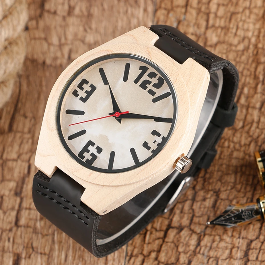 Wooden Watch Modern Trendy Mens Women Sport Watch Natural Bamboo Simple Analog Wood Quartz Hour Clock Genuine Leather Band Strap 2017 (9)