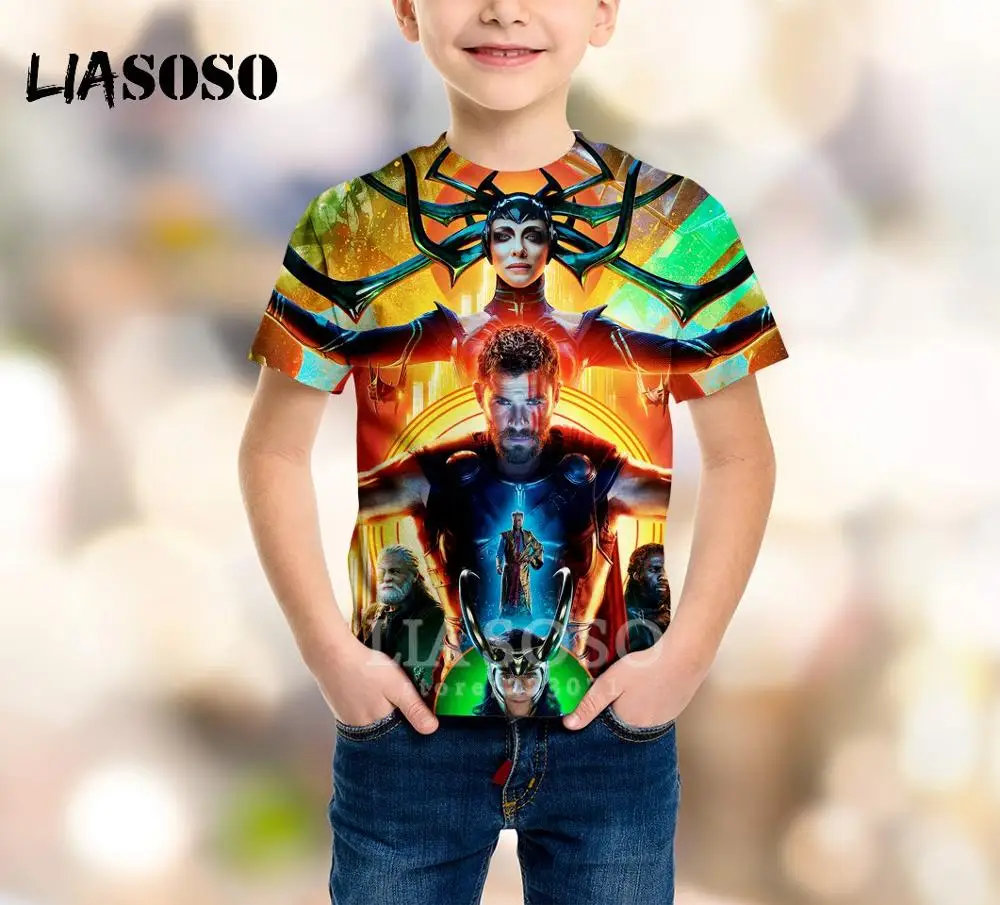 

LIASOSO Summer New Children Loki Sweatshirt 3D Print Movie Thor T Shirt Kids Top Boy Girl Short Sleeve Top Baby Pullover B092-01