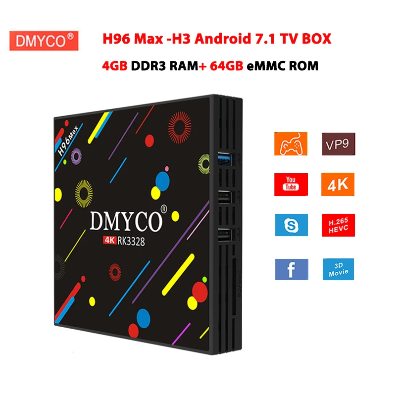 

H96 MAX H3 TV Box Android 7.1 4GB RAM 64GB ROM Set Top Box RK3328 2.4G Wifi VP9 HDR10 USB3.0 BT4.0 4K H.265 Media Player h96 pro